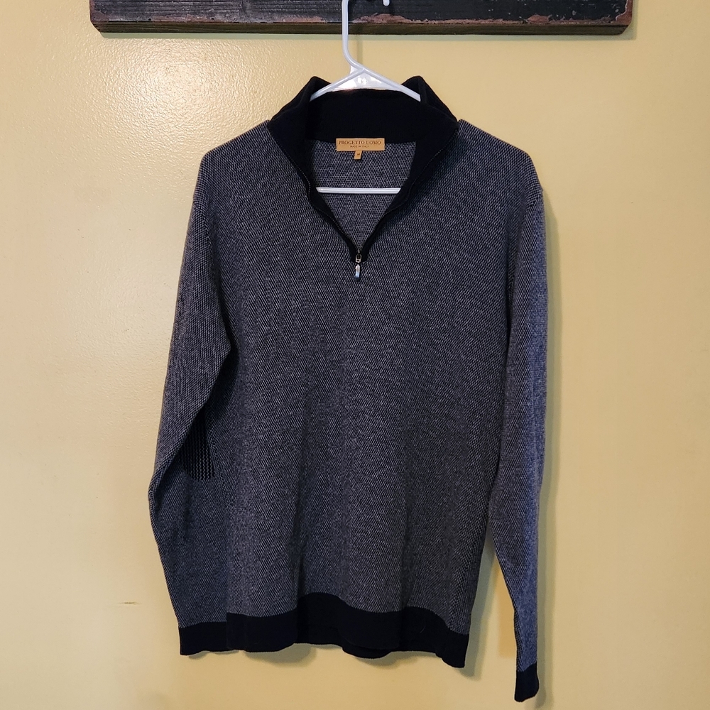 Progetto Uomo mens blue wool/cashmere 1/4 zip collared sweater. Size medium